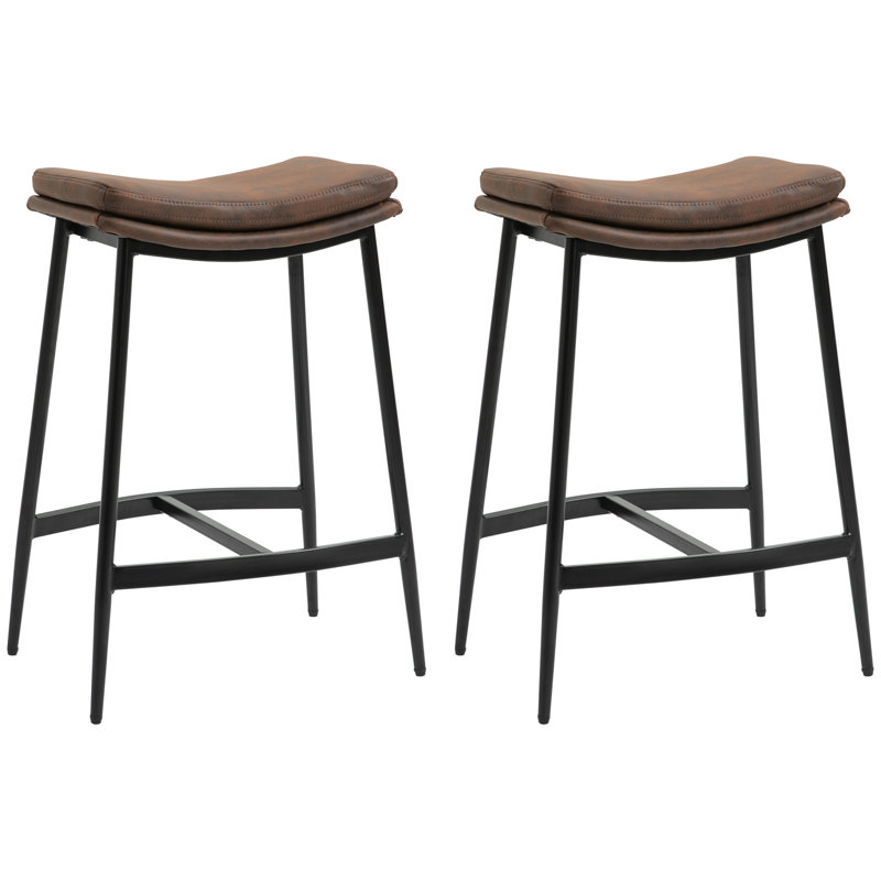Hallettsville Upholstered Counter Stool with Metal Frame, Brown