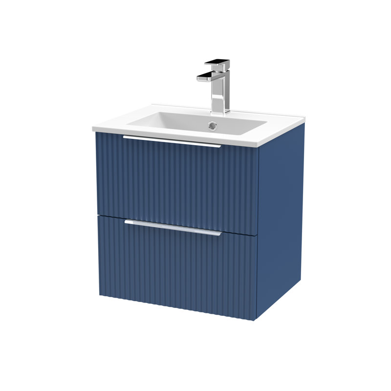Fluted 500mm Single Bathroom Vanity with Drop In Vitreous China Basin, Satin Blue