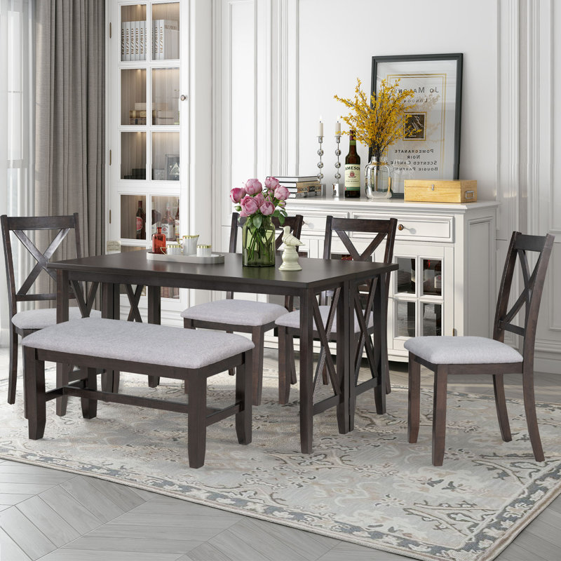 Ruudi 6 - Person Dining Set, Espresso, Espresso/Gray