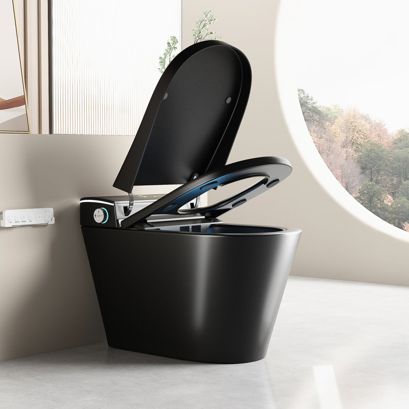 Smart Toilet With Built - In Bidet, Auto Seat Opening And Closing, Siphonic Jet For Clean Flush, Warm Water Drying, Multiple Washing Flushing Options Black Intelligent One Piece Function, Technology
