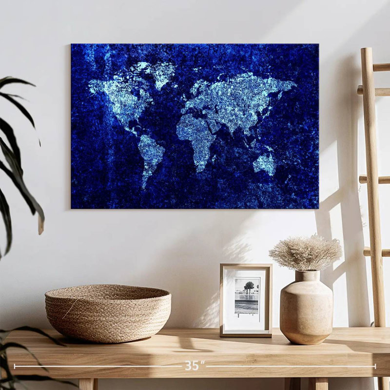 Carte du monde bleue fraîche Aliaz, H 16 po x l 24 po
