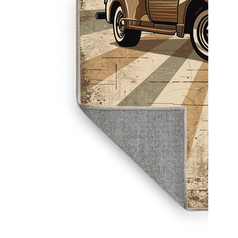 Machine Washable Daleville Vintage Pickup Truck Country Rustic Vintage Look Rug in Beige – Beige Binding, 3x5