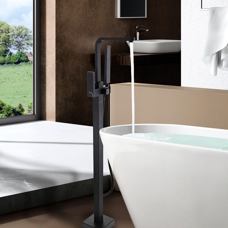 Matte Black Freestanding Bathtub Faucet With Shower And Portable Hand Metal Handheld Unit