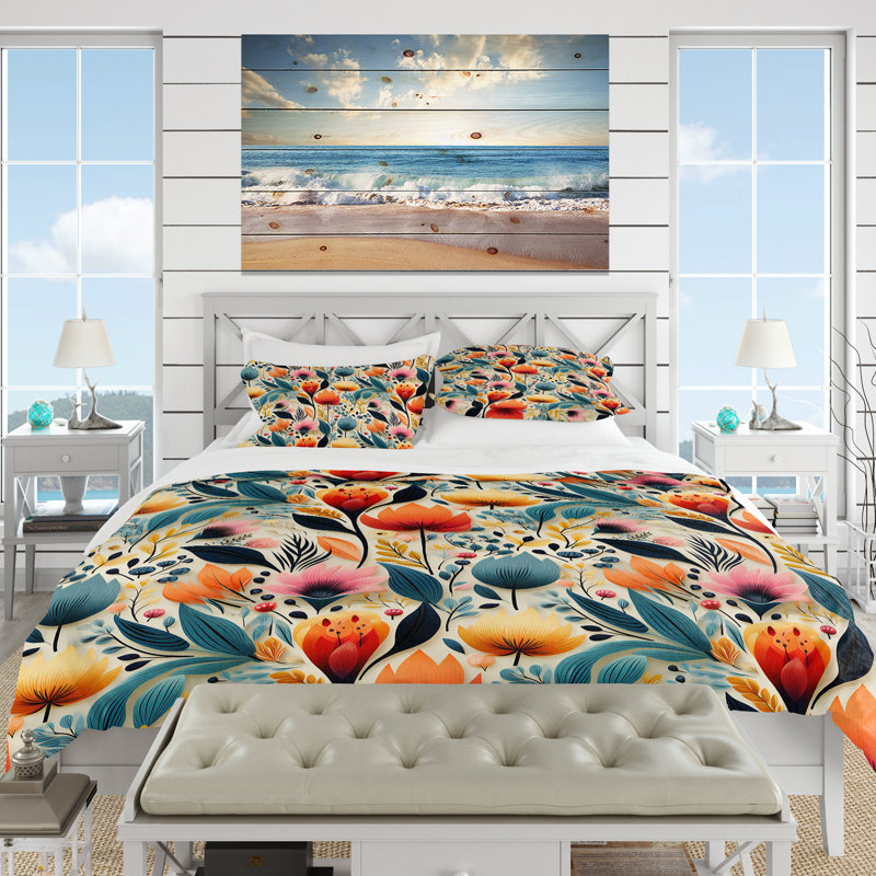 Botanical Pastel Color Flowers Composition - Ensemble de housse de couette botanique - Microfibre de polyester