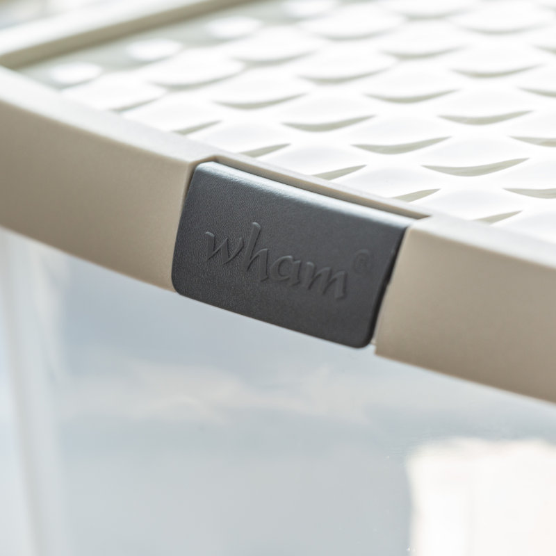 Wham Clip 5x 9L Square Plastic Storage Boxes with Secure Clip Lock Lids. L:29 x W:29 x H:15.5cm Clear/Green Milieu/Stone