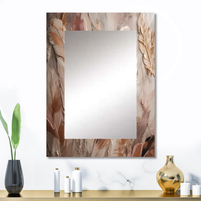Plumes glamour dorées de Boho Fantasy V - miroir de plumes glamour, miroir mural doré unique, impression d'art en métal