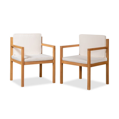 Cayson Set of 2 Solid Wood Outdoor Dining Chair With Cushions