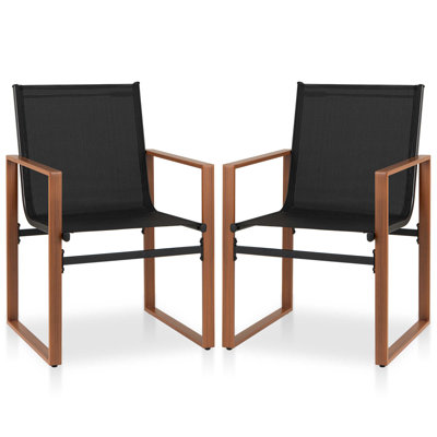 2 PCS Outdoor Dining Chairs Patio Furniture Chair w/ Breathable Seat & Backrest by Latitude Run
