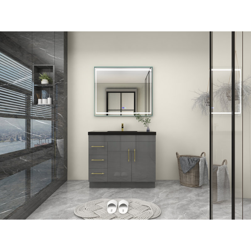 Ensemble de meuble-lavabo simple 42 po Camoya, Or mat, Gris à haute brillance