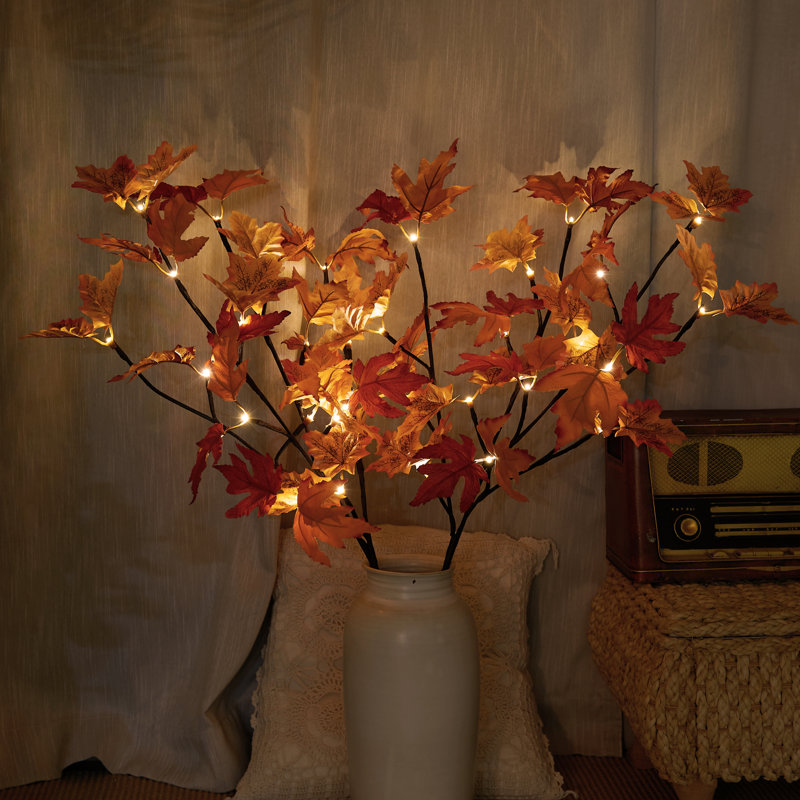 Lightshare Lighted Maple Tree Branches With Timer Battery Operated 32IN Mini Led For Autumn Thanksgiving Halloween Christmas Holiday Decoration