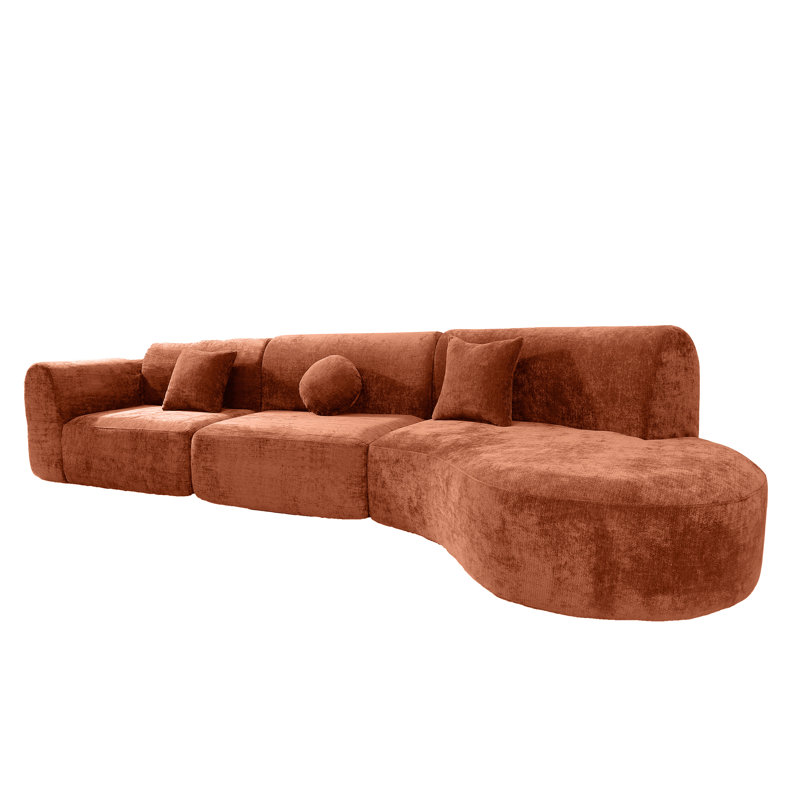 3 - Piece Upholstered Boneless Curvy Couch, Orange