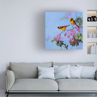 Wrapped Canvas Wall Art - Floy Zittin 'Hooded Oriole Pair' Wall Art for Living Room, Bedroom, or Office Décor  - 35x35