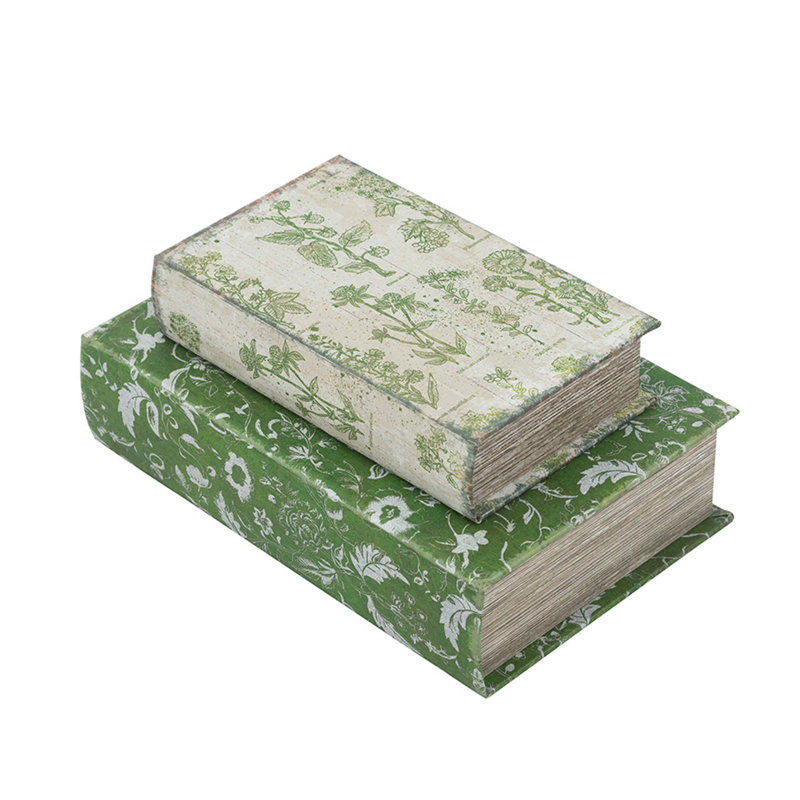S / 2 boîtes à livres décoratives avec motifs floraux rustiques, boîtes de rangement traditionnelles cachées