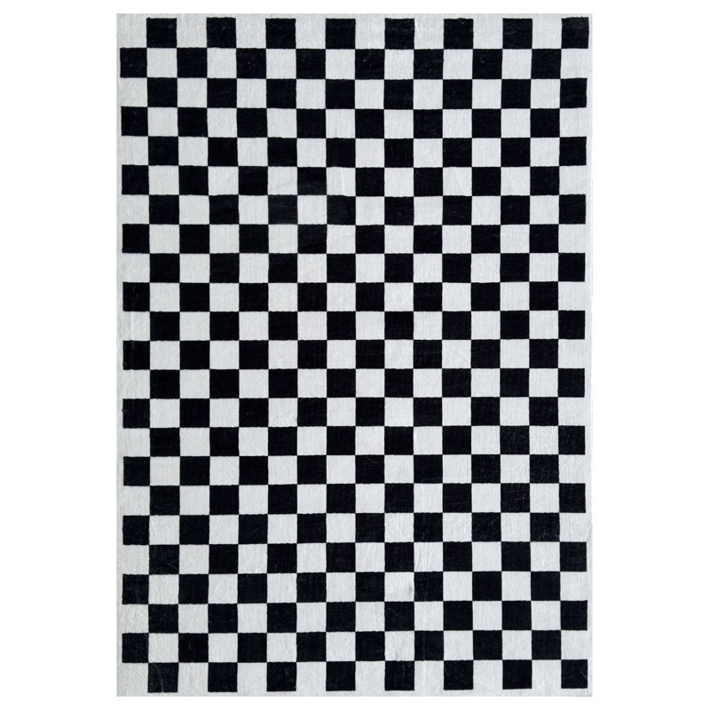 4' X 6' Black And White Checkered Area Rug, Rectangle 4' X 6'