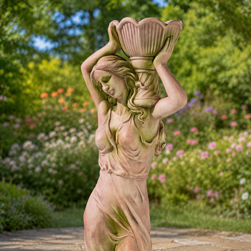 71 po Grande statue de dame portant un pot de fleurs - Dariia, Gris