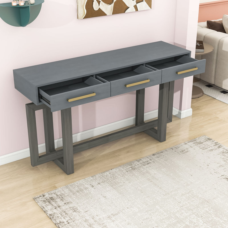 Console moderne en bois avec 3 tiroirs pour le vestibule, Gris antique, Gris clair