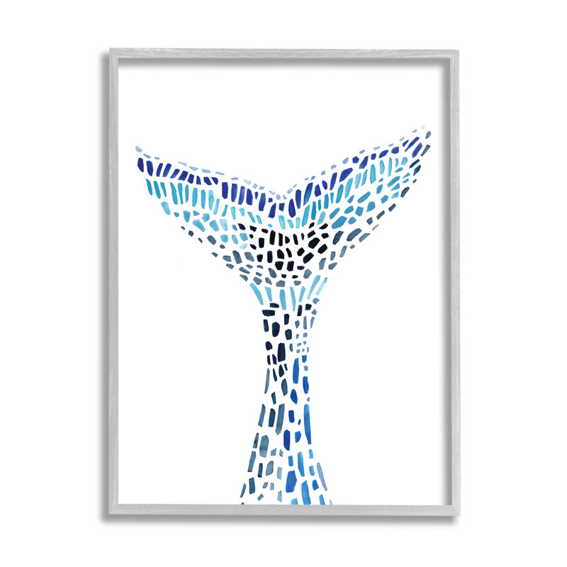 Ae-571 " Abstract Nautical Fin Blue Geometric Block Pattern ", Farmhouse Grey Framed Giclee, 20" H x 16" W