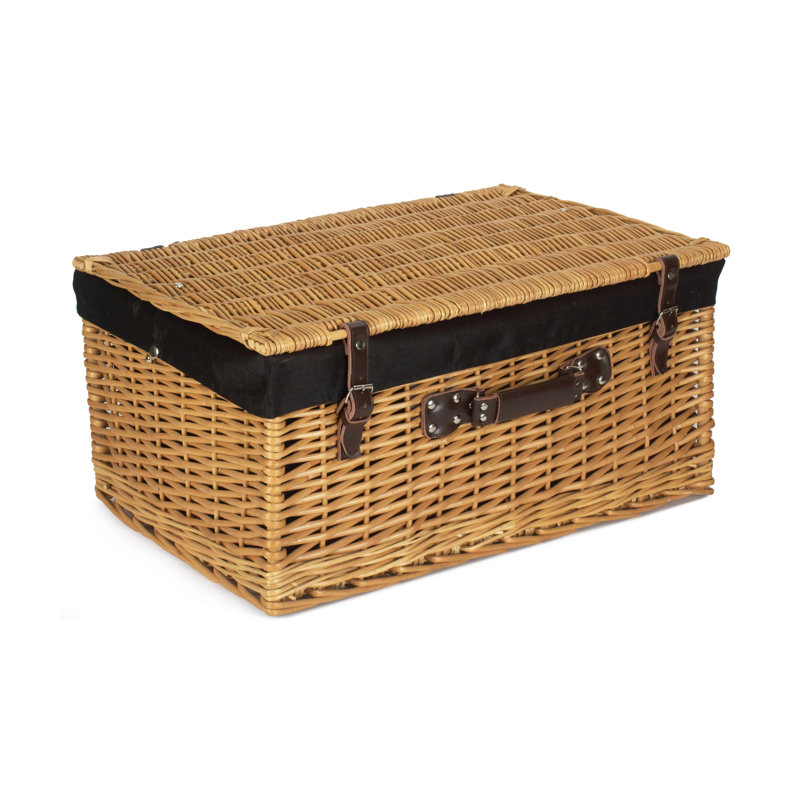 24" Wicker Hamper Basket With Lining, Buff/Black