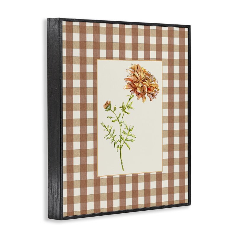 Giclée à motif écossais de fleur de souci, design par Lisa Wehmeyer, H 14 po x l 11 po, Giclée encadrée noir minuit