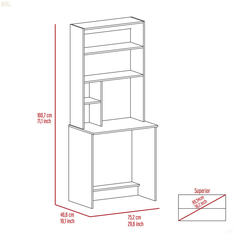 Bureau d'ordinateur noir à 4 tablettes avec huche Wengue