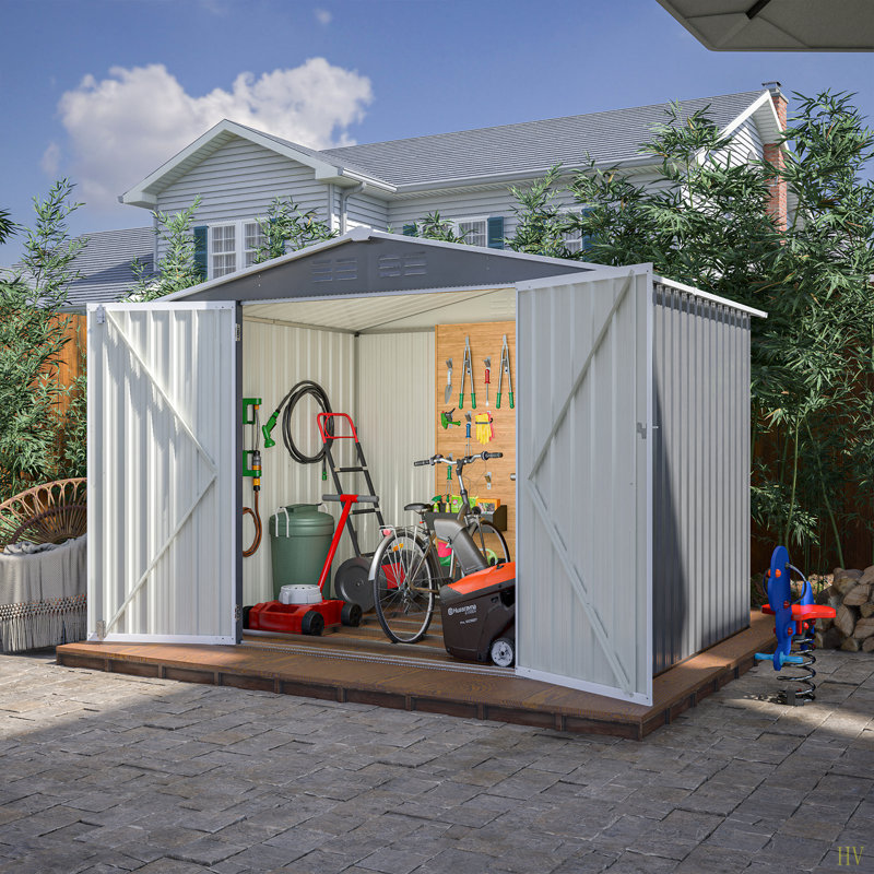 8 X 6 FT Outdoor Waterproof Garden Tool Storage Sheds With Metal Foundation With Floor Frame, Tool Shed With Lockable Hinged Doors & Air Vents, Storage House Waterproof For Backyard, Lawn