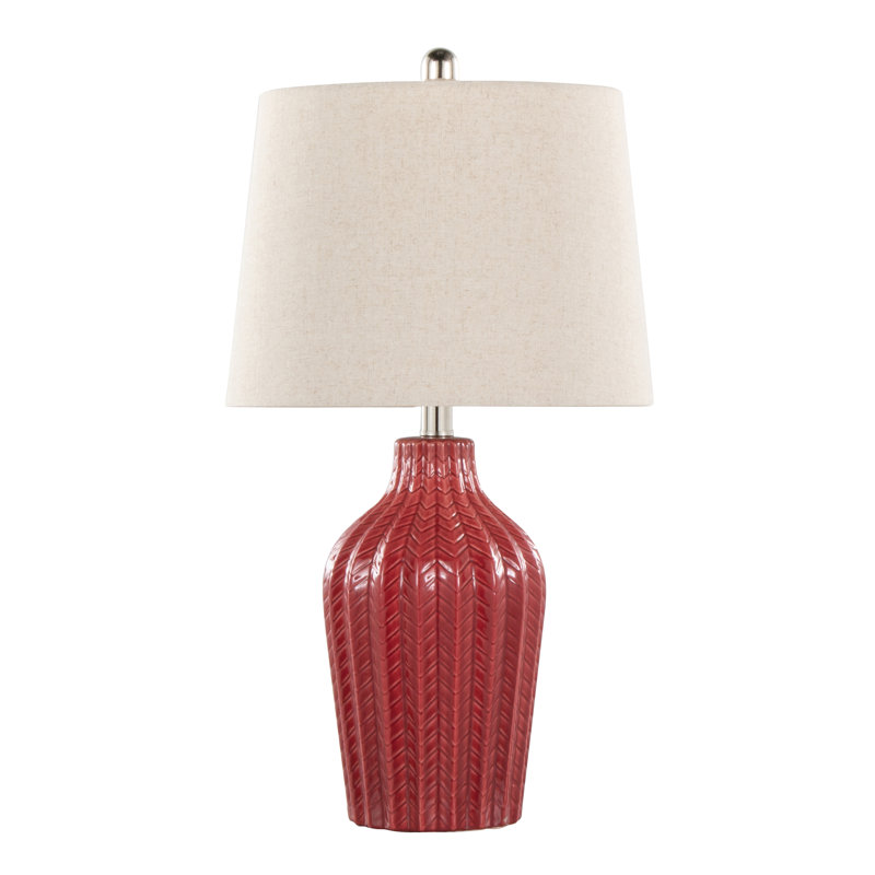 Ensemble de 2 lampes de table 23 po en céramique, lin naturel, rouge