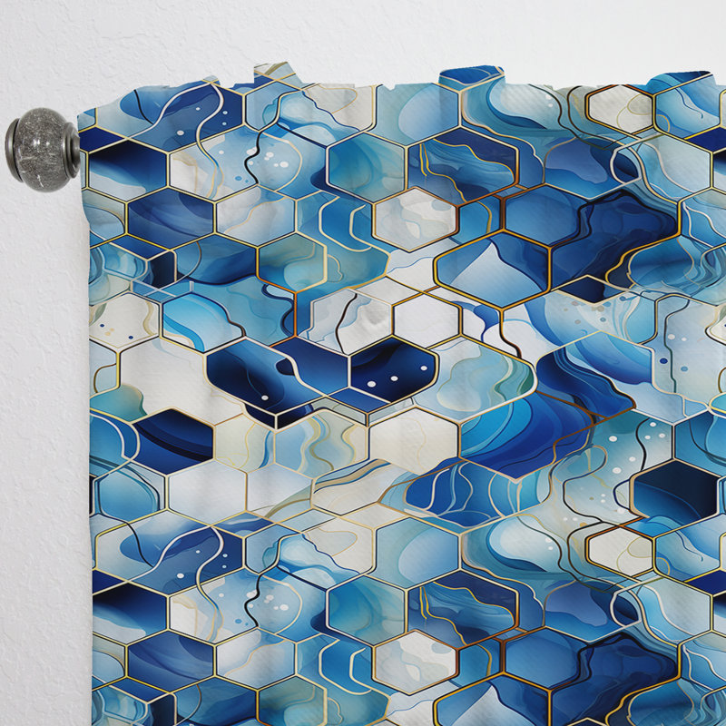 Blanc et bleu Hexagons Dreams II - Rideau abstrait - Rideau géométrique obscurcissant - 1 panneau, L 52 po x L 108 po