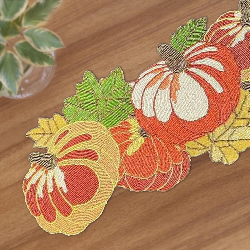 Chemin de table avec des perles brodées pour Noël, automne et fêtes, Orange