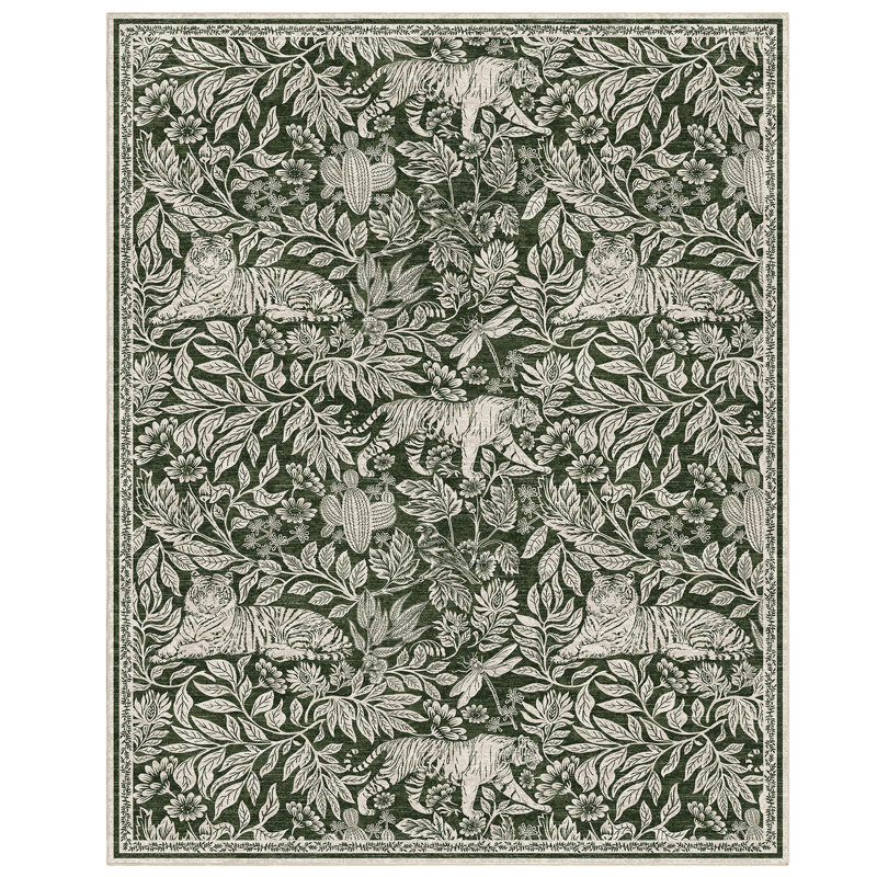 Tapis lavable pliable 8 x 10 pour tapis de salon Tapis antidérapant à envers TPR vert, Green, Rectangulaire 8 pi x 10 pi