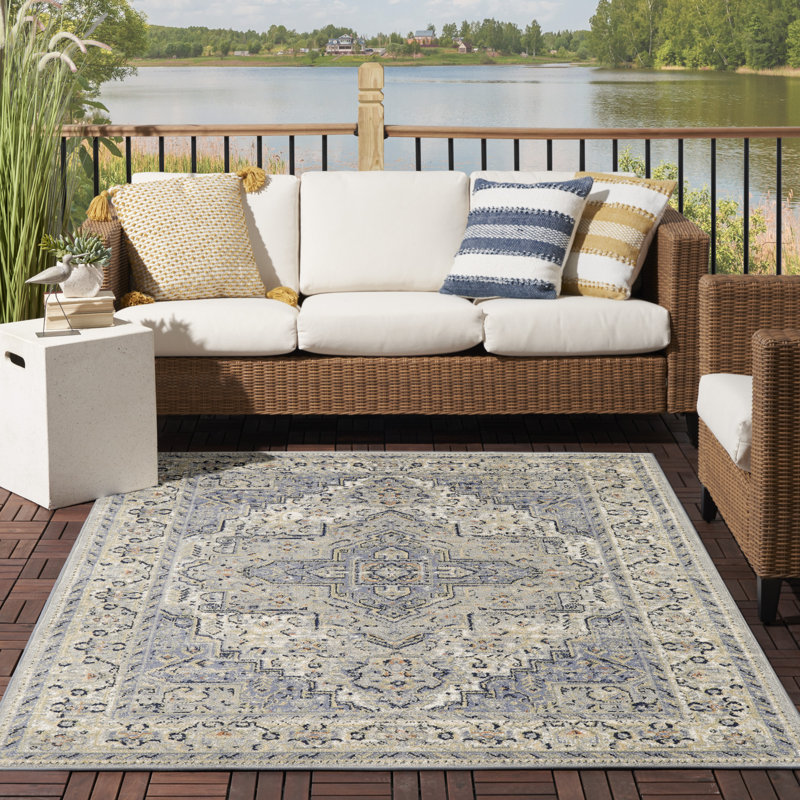 Tapis bleu intérieur / extérieur Nourison Essentials, Rectangulaire 8 pi x 10 pi