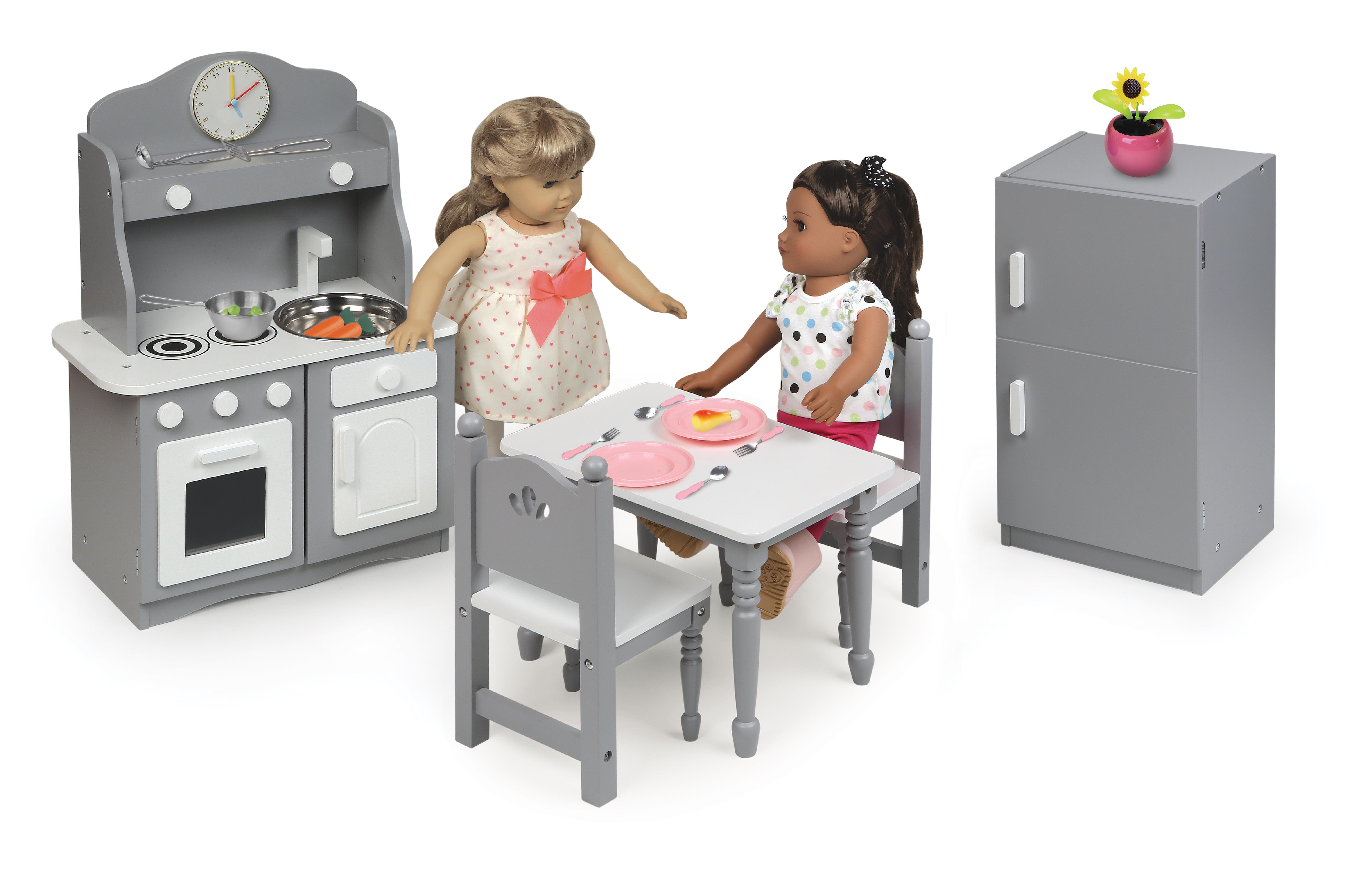 Badger Basket Kitchen Furniture Set for 18 inch Dolls - Gray/White ...