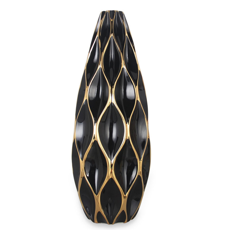 Montessa Ceramic / Porcelain Table Vase, 24.2'' H X 8.5'' W X 8.5'' D, Black