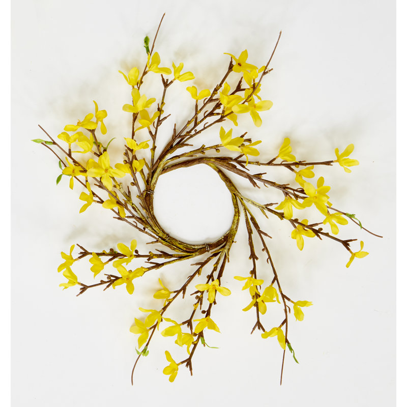 Bougeoir 4,25 "à fleurs artificielles Forsythia, ensemble de 2