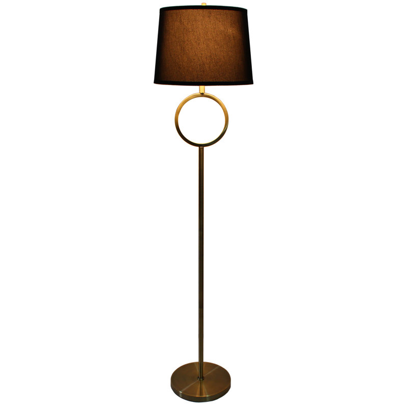 Lampe sur pied 60 po Edmund, Laiton antique avec abat-jour noir