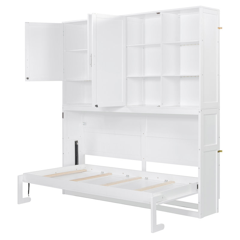 Lit escamotable simple peu encombrant, bois aggloméré et tablettes modernes