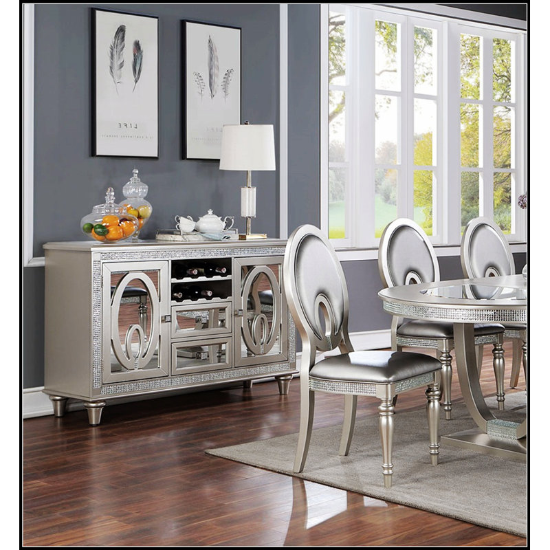 Ensemble de 2 chaises d'appoint formelles avec revêtement en similicuir argenté pour un mobilier de salle à manger élégant