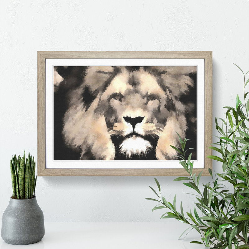 Lion - Picture Frame Graphic Art Print, 62cm H x 87cm W x 2cm D, Oak Framed