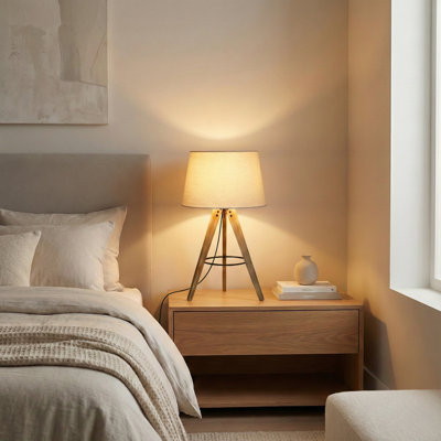 Three Legged Nightstand and Modern Table Lamp