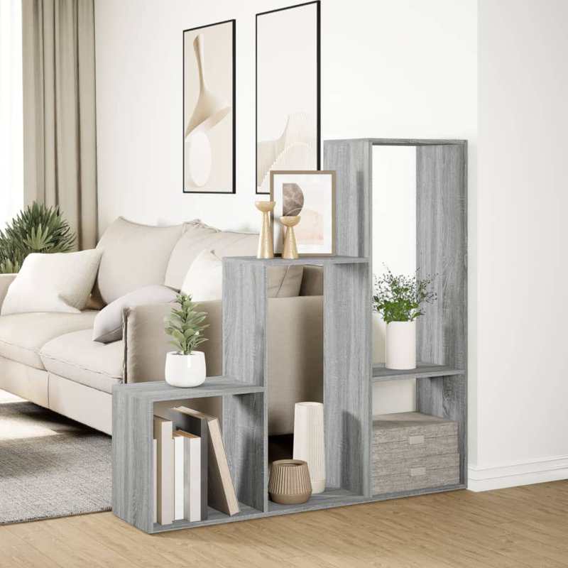 Andreca Bookcase, Grey Sonoma, (3 Shelves) 123cm H x 123cm W x 29cm D