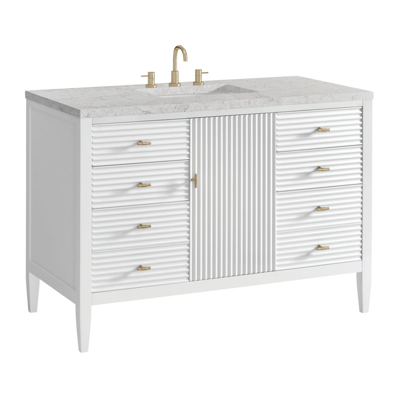 Myrrin 48'' W Single Vanity, Bright White, Eternal Jasmine Pearl, 8" Widespread