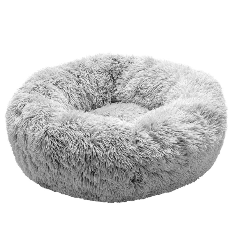 Medium Mist Gray Faux Fur Orthopedic Donut Pet Bed