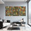Plantes et fleurs, motif floral avec couleurs vives et feuilles, ensemble de 3 impressions sur toile-1421005906
