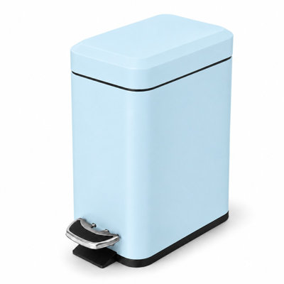 Home Zone Living 1.3 Gallon Slim Stainless Steel Trash Can with Step-On Pedal and Soft-Close Lid