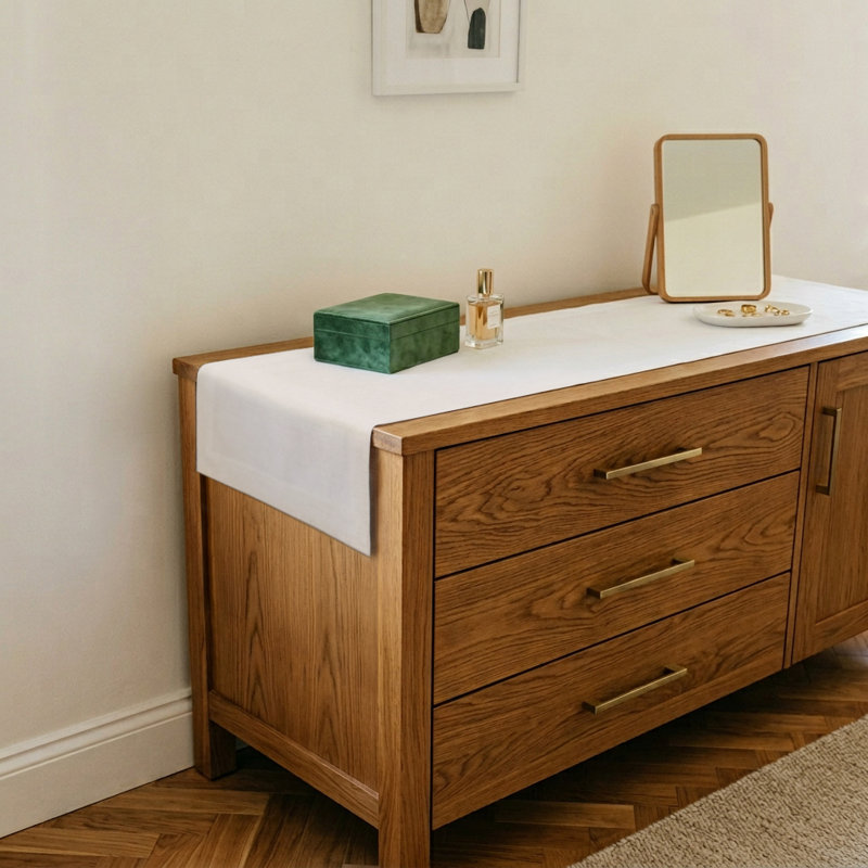 Chemin de table en faux lin, 48 po x 14 po, Blanc