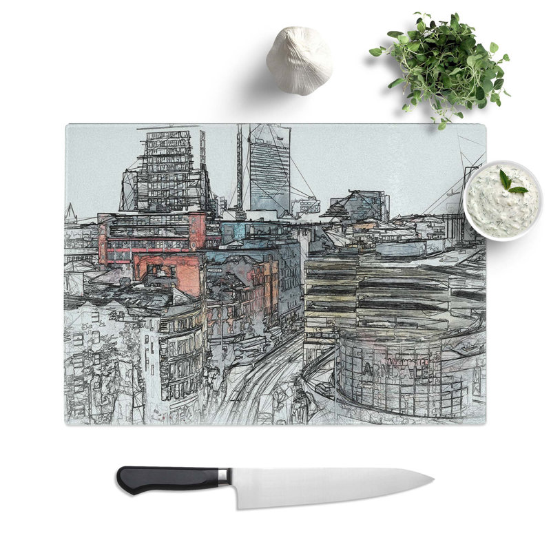 Tempered Glass The Manchester Skyline in Abstract Chopping Board, 28.5 cm W x 20 cm L