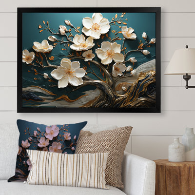 Blanc et or, charmante fleur printanière élégance II - fleurs, art mural