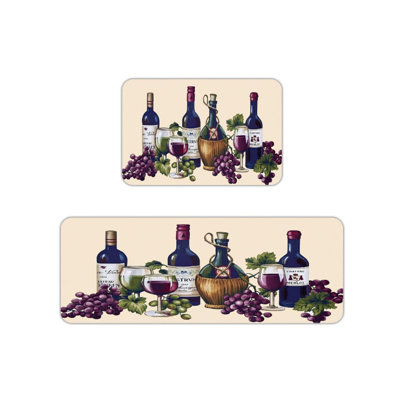 Tapis de cuisine à motif de bouteilles de vin pour bar, 2 pièces, beige multicolore