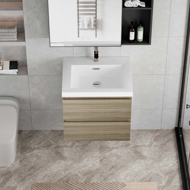 Meuble-lavabo flottant avec lavabo, Gris cendré