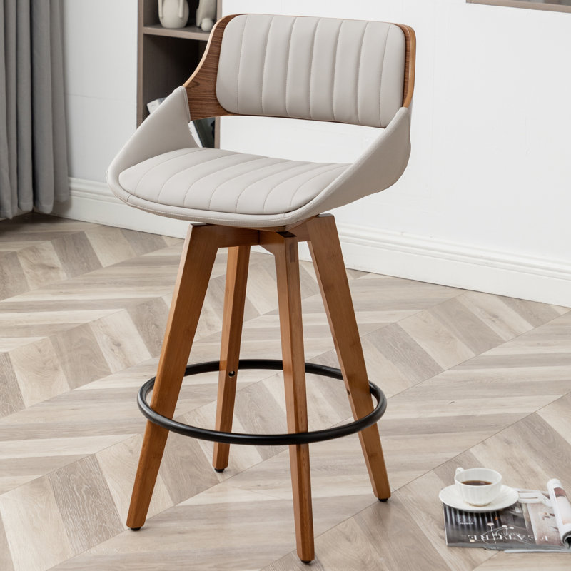Omar Swivel Upholstered Modern Stool, Gray, Bar Stool (30" Seat Height)