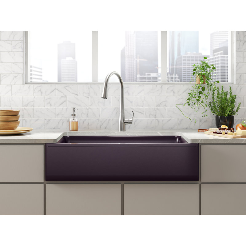 Évier de cuisine encastré à simple cuve Cairn, Prune noire mate, brillant